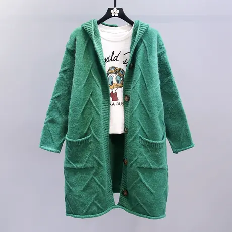 慵懒风复古连帽毛衣外套女秋冬2023新款宽松中长款加厚针织开衫商品大图