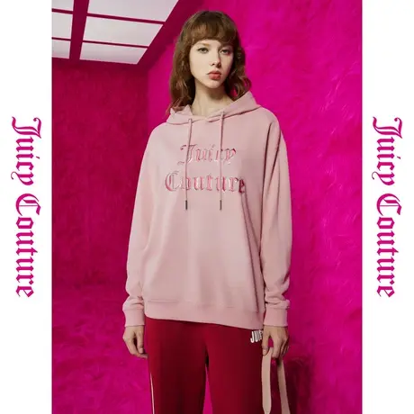 Juicy Couture橘滋秋季装女2023年款酒心马卡龙logo绣花连帽卫衣商品大图