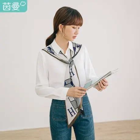茵曼2021秋装新款女港风绑带简约好搭气质优雅宽松显瘦长袖衬衣商品大图