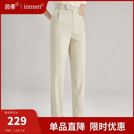茵曼旗舰店卡其色休闲裤女裤2024新款高腰直筒显瘦宽松通勤长裤子图片