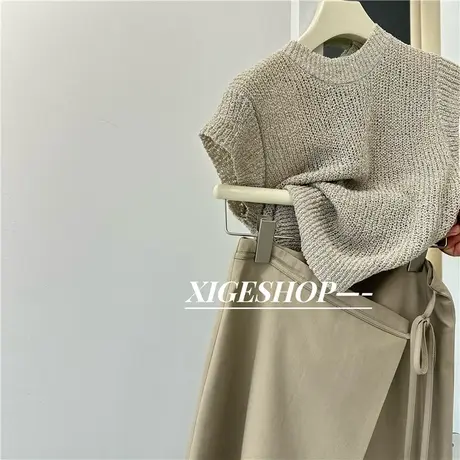 简约气质通勤飞飞袖针织t恤女夏修身显瘦短款打底别致短袖上衣薄商品大图