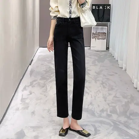 黑色烟管直筒牛仔裤女春秋九分裤2025年新款高腰春季休闲八分裤子商品大图