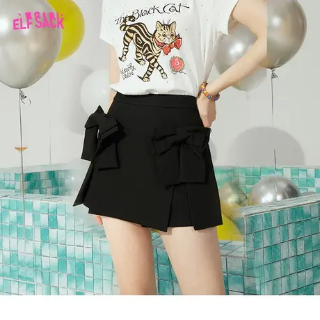 妖精的口袋蝴蝶结a字黑色短裤女2023夏季新款高腰裙裤显瘦裤子潮商品大图