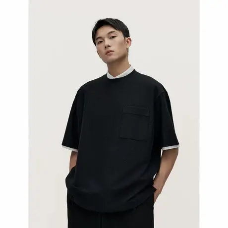 TRENDIANO涤棉贴袋圆领T恤男士夏季小衫1ST1021280图片