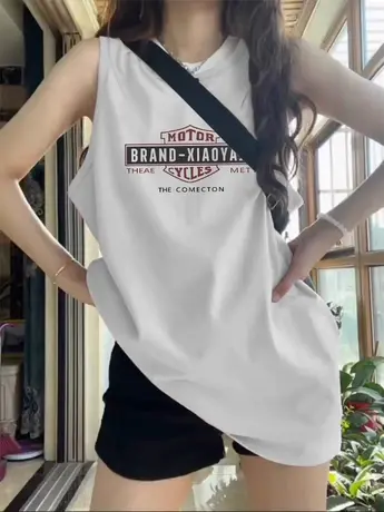 纯棉吊带坎肩背心无袖t恤女2024新款夏季外穿宽松篮球服挂脖上衣图片