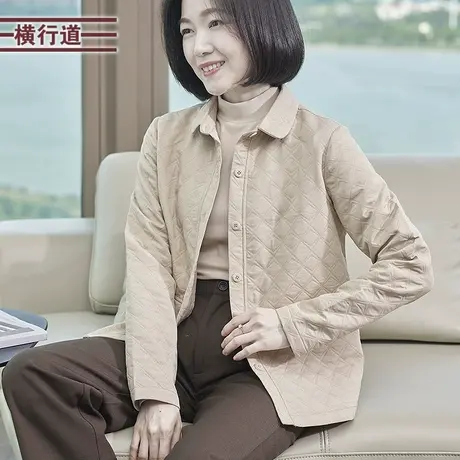 休闲短外套宽松翻领夹克大码女装中年妈妈装纯色外搭春装口袋商品大图