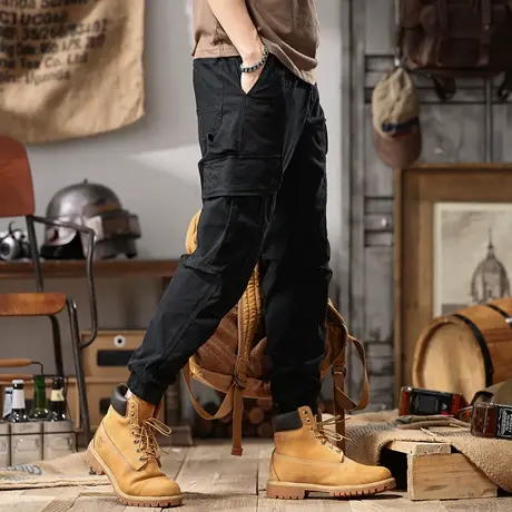 黑色工装裤男款修身束脚ins潮牌多口袋休闲长裤男士痞帅潮流裤子商品大图