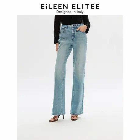 朗姿欧洲EiLEEN ELITEE棉质蓝色牛仔高腰直筒裤2025年夏季新款裤图片