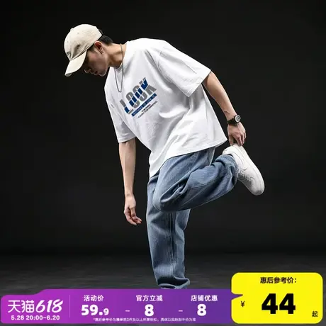 唐狮2025年春夏季新款纯棉短袖t恤男潮印花白色半袖休闲宽松体恤商品大图