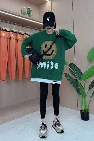 假两件毛衣女2023春秋新款加厚韩版宽松针织衫慵懒风时尚植绒上衣图片