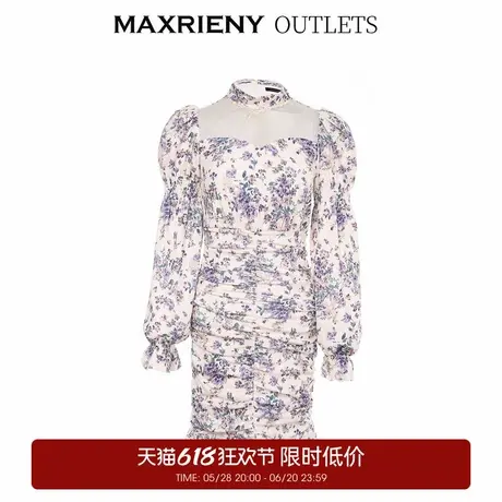 【奥莱】MAXRIENY碎花连衣裙女冬季修身复古包臀短裙图片