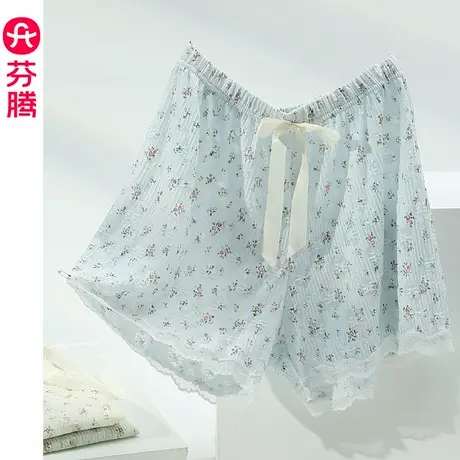 芬腾冰丝睡裤女夏季绵绸短裤子宽松薄款家居裤碎花性感蕾丝安全裤商品大图