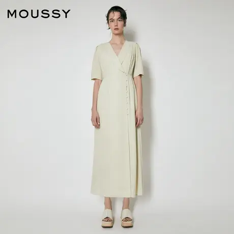 下)MOUSSY  春季V领捏褶收腰五分袖长款连衣裙010FS230-2340图片