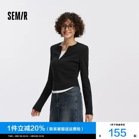 [商场同款]森马长袖T恤女短款显瘦设计感2025新款修身假两件秋装商品大图