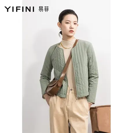 Yifini/易菲宽松短款棉服女春秋新款薄款圆领百搭小外套棉衣商品大图