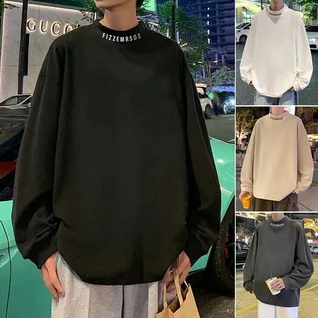 半高领德绒针织衫男秋冬季内搭潮牌长袖套头打底衫美式高级感衣服商品大图