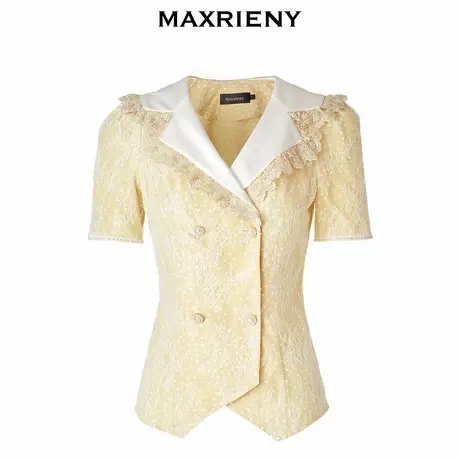 【奥莱】MAXRIENY撞色翻领衬衫波点短袖蕾丝小衫商品大图