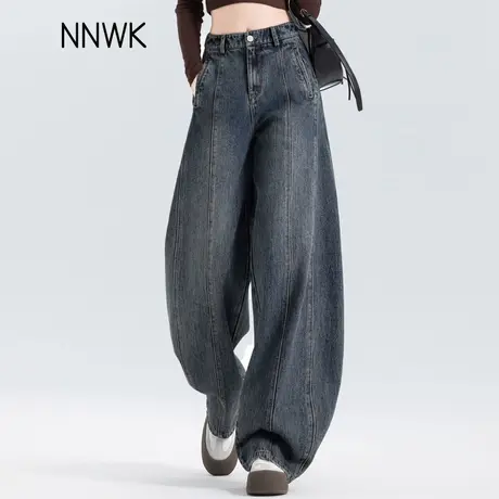 复古蓝牛仔裤女2025新款小个子裤子秋季宽松阔腿弯刀裤女裤镰刀裤图片