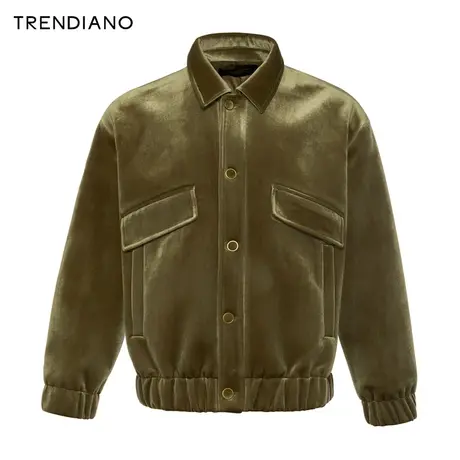 TRENDIANO官方品质绒感立体口袋翻领夹克外套男2023新款冬季图片