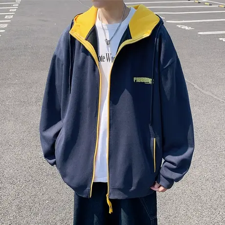 开衫卫衣男春秋季2025新款宽松大码休闲上衣美式潮牌男生长袖外套商品大图