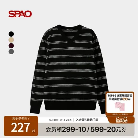 SPAO韩国同款25年秋季新品女士休闲时尚V领长袖针织毛衣商品大图