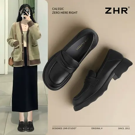 ZHR头层牛皮乐福鞋女款2025春秋季新款女鞋黑色小皮鞋英伦风单鞋商品大图