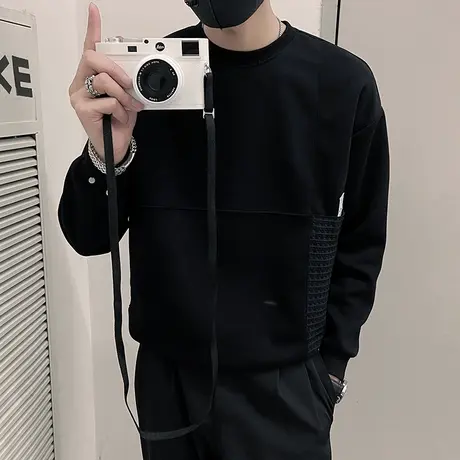 拼接设计卫衣男春秋季重磅2023新款潮流韩版纯色内搭长袖T恤上衣商品大图