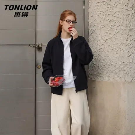 唐狮官方黑色外套女2026超火减龄外套春季宽松立领小个子短上衣VC商品大图