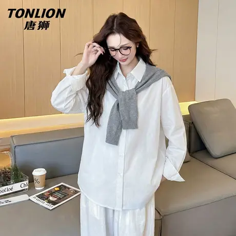 唐狮官方撞色披肩长袖衬衫女2026新款春秋款女士宽松外搭上衣女VB图片