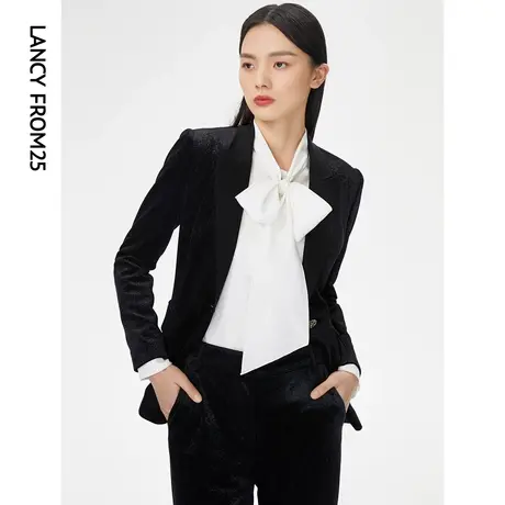 朗姿新款女士黑色修身西装外套春秋时尚设计感通勤上衣商场同款图片