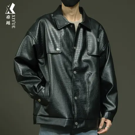 希越黑色高级感美式机车PU皮衣小众设计夹克暗黑风痞帅外套秋冬季商品大图