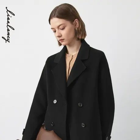 LANCY/悦朗姿羊毛大衣女冬季新款高级女宽松显瘦毛呢黑色外套商品大图