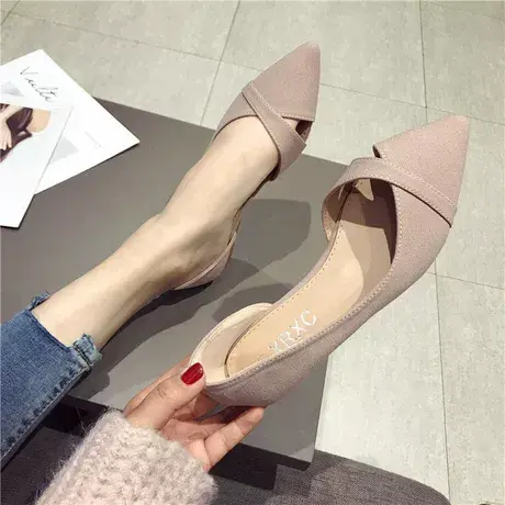 2019夏秋新款百搭浅口尖头平底孕妇单鞋女办公室软底大码工作瓢鞋商品大图