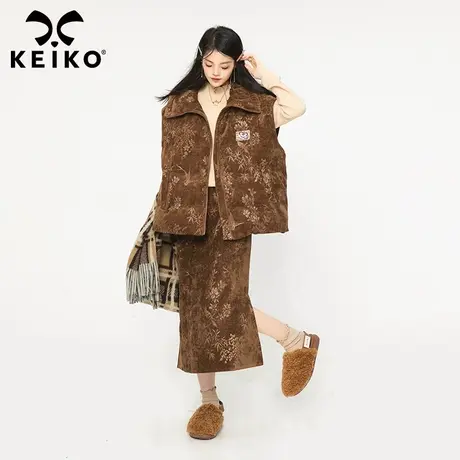 新中式提花丝绒棉服马甲23秋冬美拉德穿搭高级感碎花马夹外套背心商品大图