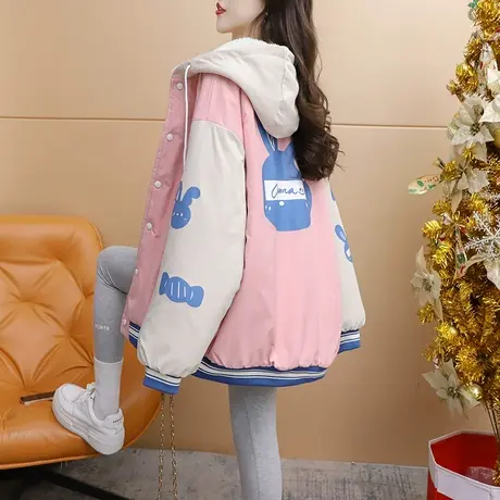 加绒加厚连帽工装外套女2023新款秋冬季爆款洋气宽松慵懒风派克服图片