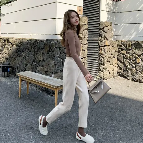 唐狮冬装新款女休闲针织裤松紧腰宽松显瘦潮图片