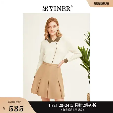 【摩登中式】YINER音儿线上专选女装冬季上衣撞色设计感针织衫商品大图