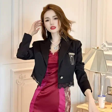 洋气显瘦赫本风职业开衫短外套2024年女装百搭修身小个子披肩上衣图片