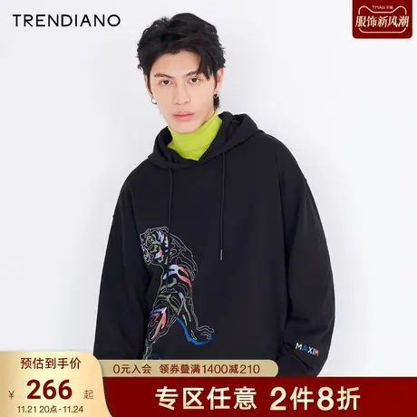TRENDIANO官方潮牌秋冬男装卫衣棉质动物刺绣上衣时尚长袖男士商品大图