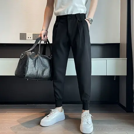 夏季男士休闲裤九分裤裤子网红潮牌快手修身潮流运动卫裤小西裤图片