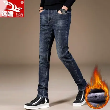 冬季男士牛仔裤男加绒加厚男裤秋冬潮流保暖长裤韩版修身小脚裤子商品大图