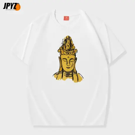t恤男夏季国潮宽松纯棉菩萨刺绣体恤重磅新款休闲短袖潮流ins上衣图片