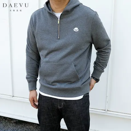 秋季新款半拉链小帽子大号潮胖子加肥加大码男款套头连帽长袖卫衣商品大图
