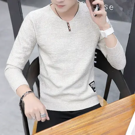 长袖t恤男秋季新款2025韩版修身V领卫衣男士帅气百搭打底衫上衣潮商品大图