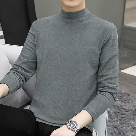 300g重磅德绒半高领打底衫长袖t恤男双面绒内搭中领纯色小衫体恤图片