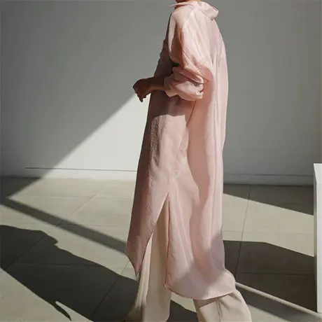 夏季新品长袖衬衫修身显瘦中长款韩版宽松大码时尚气质衬衫外套潮商品大图