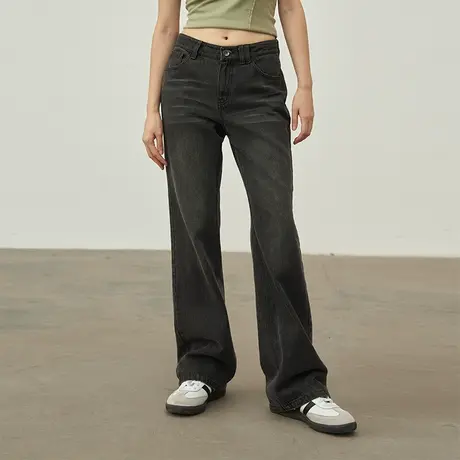 omont蛋挞家 复古低腰水洗牛仔裤女2023秋冬新款直筒显瘦休闲裤子图片