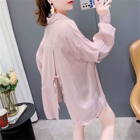 后背开叉绑带长袖防晒衣衬衫女夏季2023新款宽松设计感透气空调衫商品大图