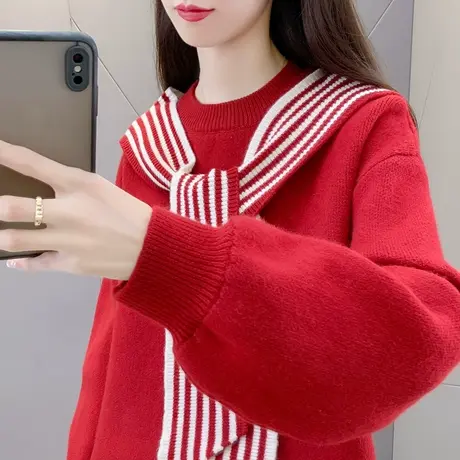 冬季加厚毛衣女红色秋冬外穿2023新款爆款时尚洋气针织衫披肩上衣商品大图