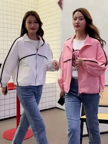 春秋款2023新款短外套女ins潮潮女粉色小个子外穿拼接风衣夹克衫图片